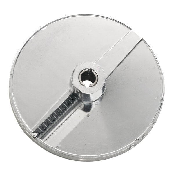 A circular metal Edlund Brunoise disc with a hole in the center.