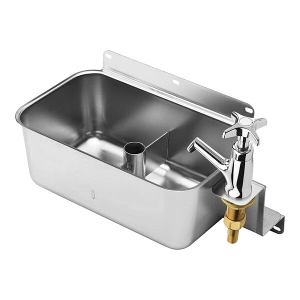 A Krowne Royal Series stainless steel front-mount dipper well with faucet.