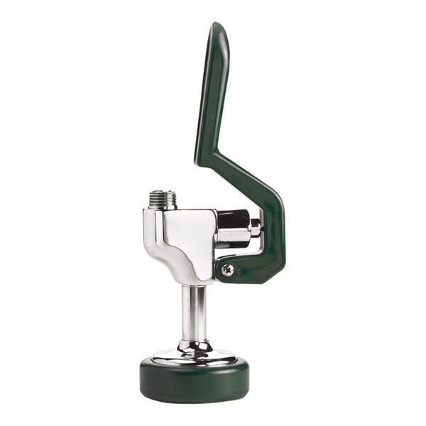A green and silver Krowne Royal Series Shower Pattern Pre-Rinse Spray Head with a black handle.