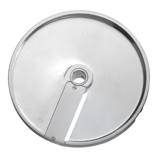 A circular metal Edlund VariCut slicing disc with a hole in the middle.