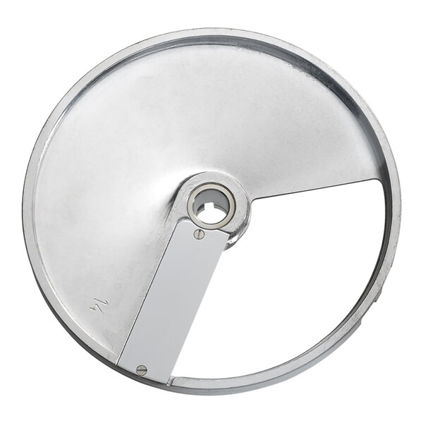 A circular metal Edlund VariCut slicing disc with a hole in the center.