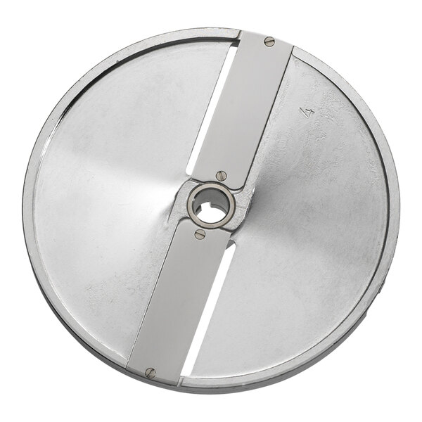 An Edlund micro serrated slicing disc with two blades and a hole in the center.