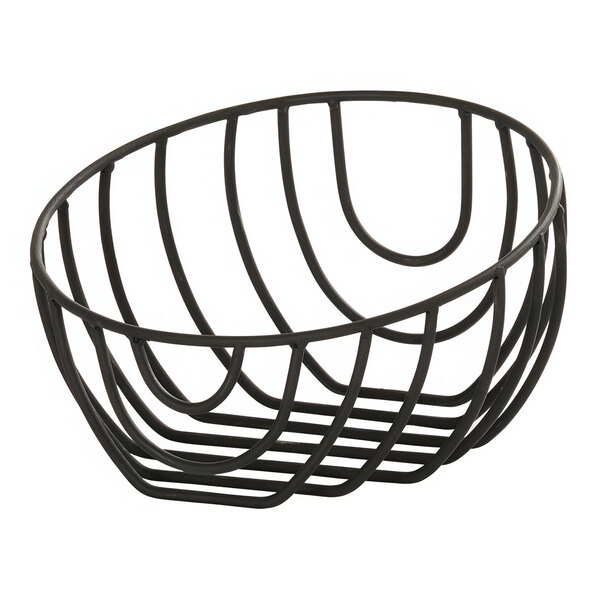 A black wire Madison round basket with a curved design.