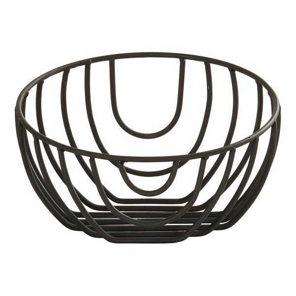 A black wire Madison basket with curved lines.