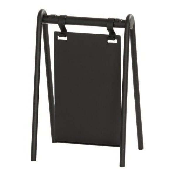 A black rectangular metal card holder with a white card inside.