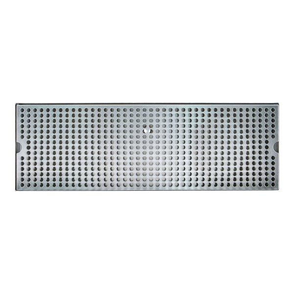 A rectangular stainless steel surface-mount beer drip tray with a perforated top and drain.
