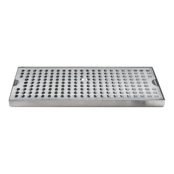A rectangular stainless steel surface-mount beer drip tray with a perforated top.