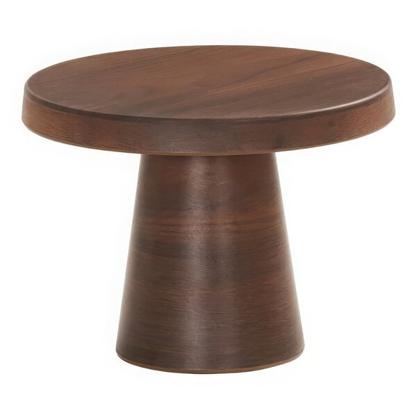 A round brown wooden cake pedestal.