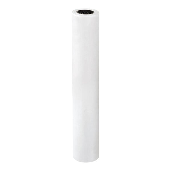A roll of white Tyvek plastic on a white background.