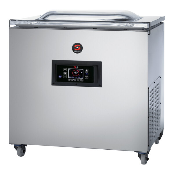 A silver rectangular Sammic vacuum packaging machine with a digital display.
