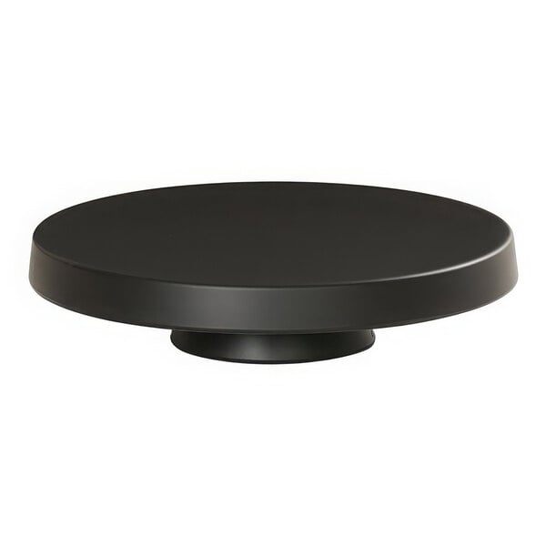 A black round Cal-Mil cake pedestal.