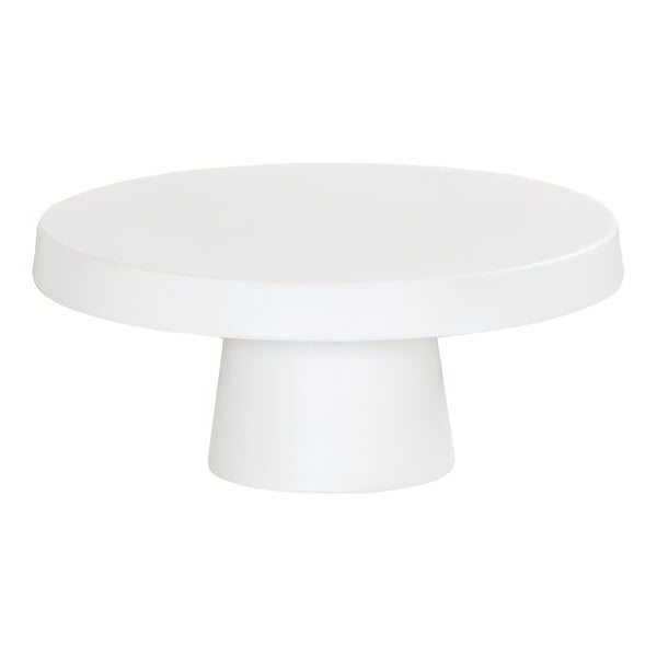 A white round Cal-Mil cake pedestal on a white base.