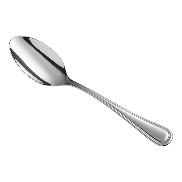An Acopa Edgeworth stainless steel serving spoon with a silver handle and spoon.