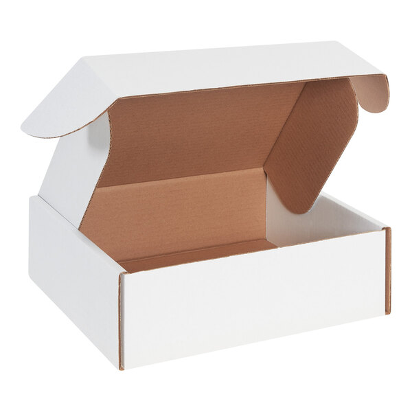 A white Lavex cardboard mailer with an open lid.