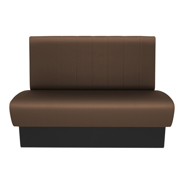 A brown rectangular booth with a black base.