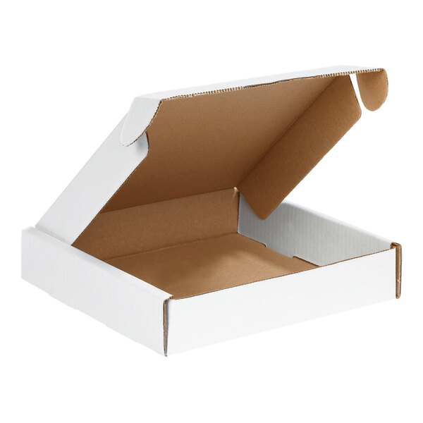 A white Lavex corrugated mailer box with a lid open.