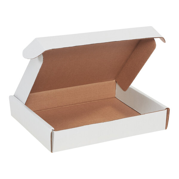 A white cardboard box with a lid open.