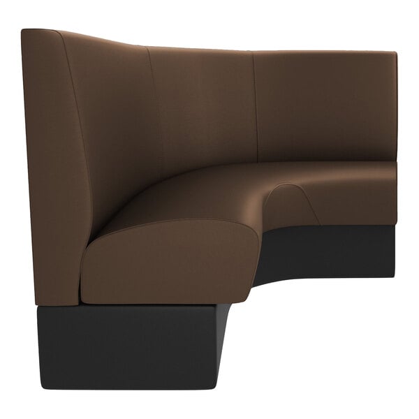 A brown and black plain 1/2 circle booth with black legs.