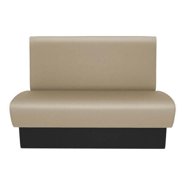 A tan and black bench with a black base.