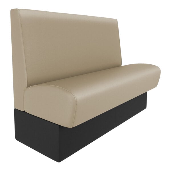 A tan booth with a black base.