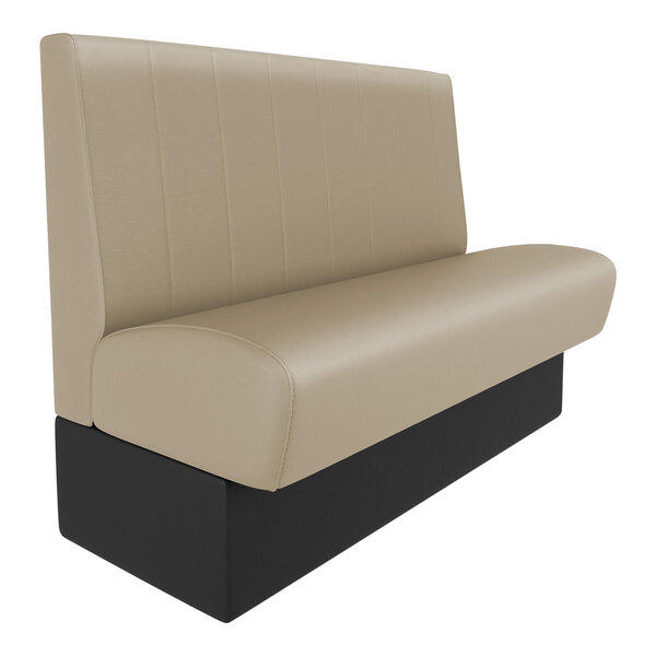 A tan booth with a black base.