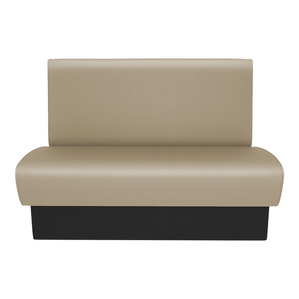 A tan leather Cascade restaurant booth with a black base.