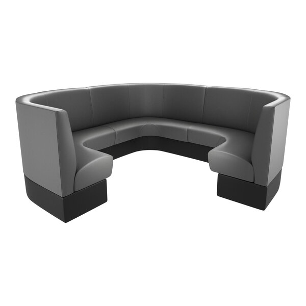 A QA Group graphite grey and black curved 3/4 circle booth.