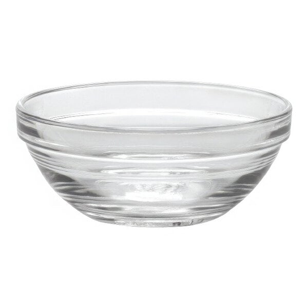 A Duralex clear glass bowl.