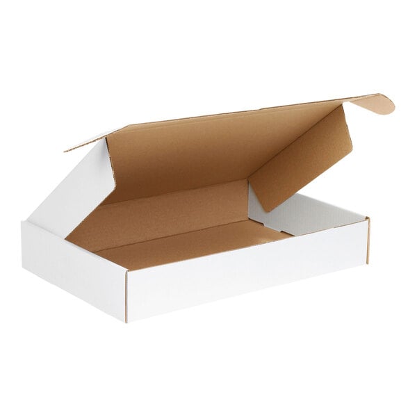 A white Lavex cardboard mailer with a lid open.