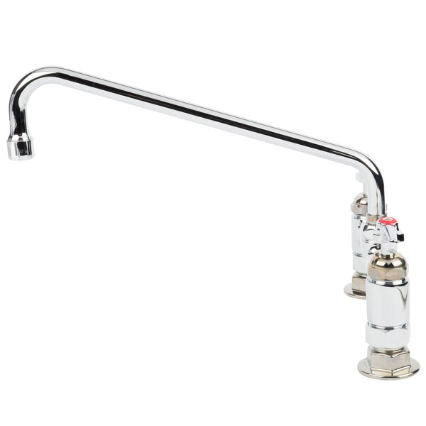 A chrome deck-mounted pantry faucet with a long curved handle.