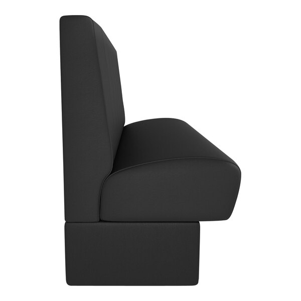 A QA Group Cascade ebony channel back booth with a black leather bench.