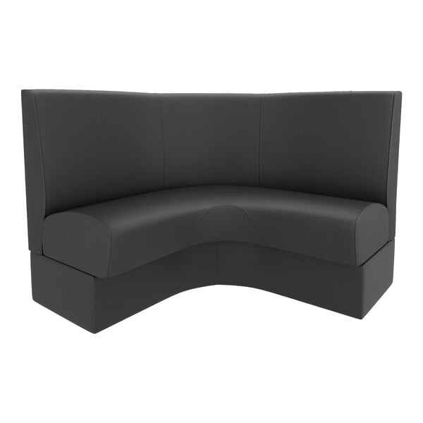 A QA Group ebony curved 1/2 circle booth with a curved corner.