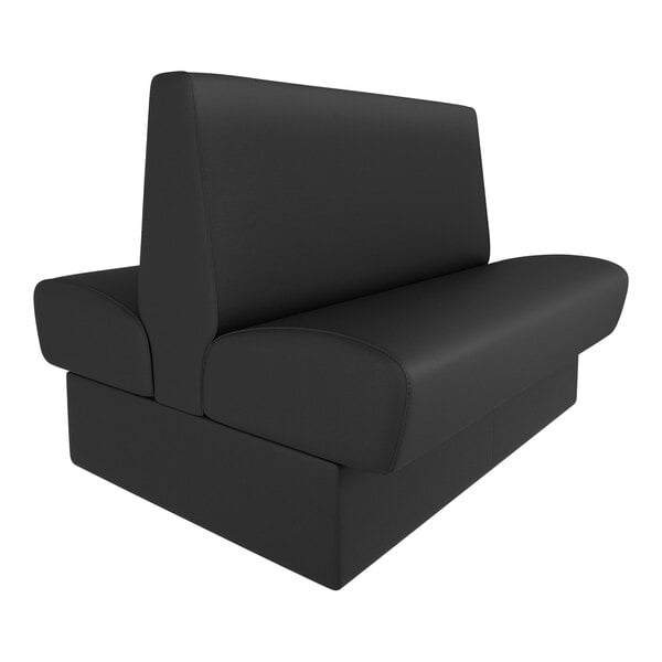 A QA Group ebony double back booth with black cushions on each side.