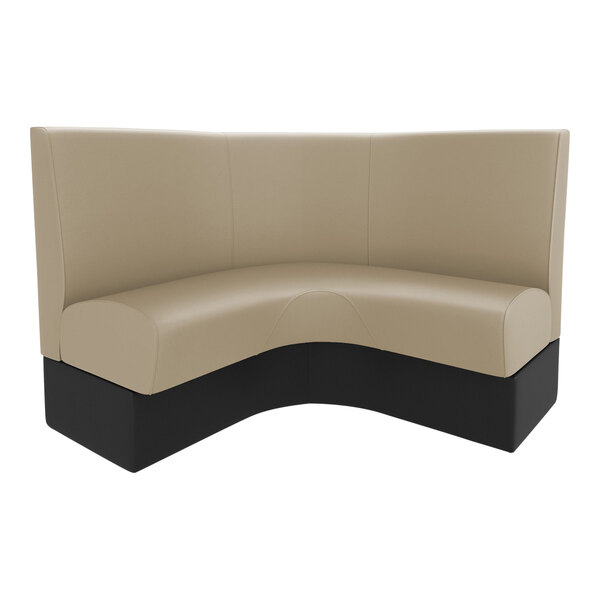 A tan and black 3/4 circle booth with black legs.