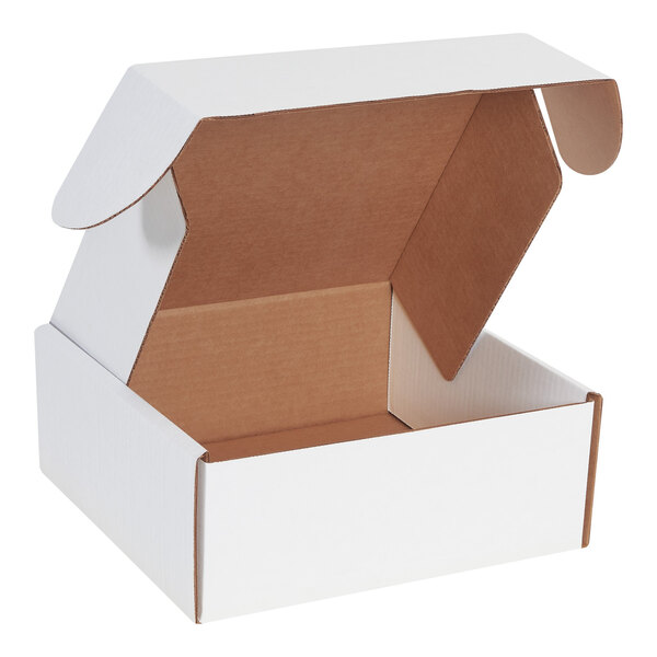 A white Lavex cardboard mailer box with front locking tabs.