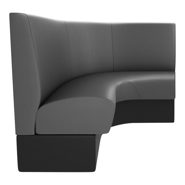 A graphite plain curved corner booth with black and grey upholstery.
