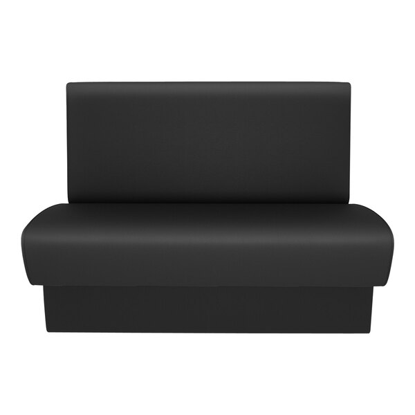 A black bench with a black surface and back.