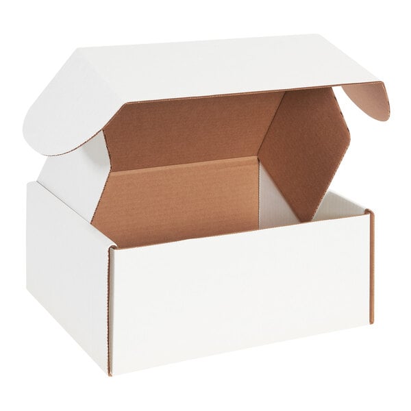 A white cardboard box with brown locking tabs.