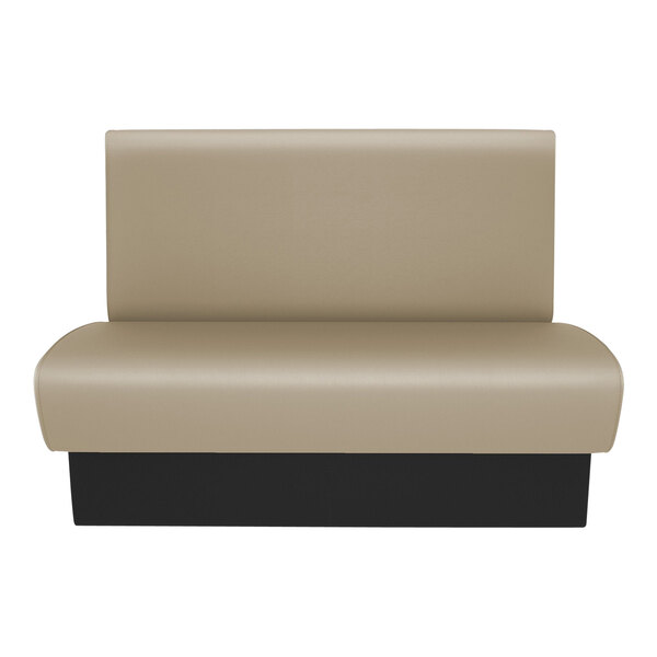 A tan and black double back booth with a black base.