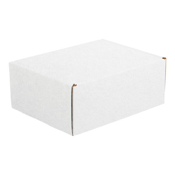 A white Lavex corrugated mailer box with front locking tabs.