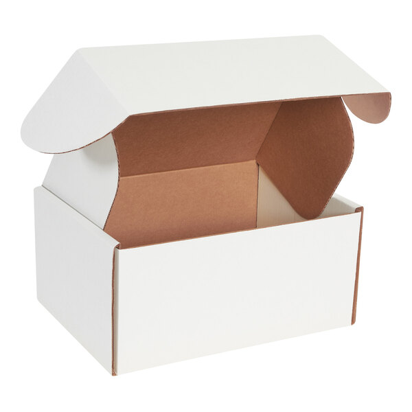 A white box with brown locking tabs.