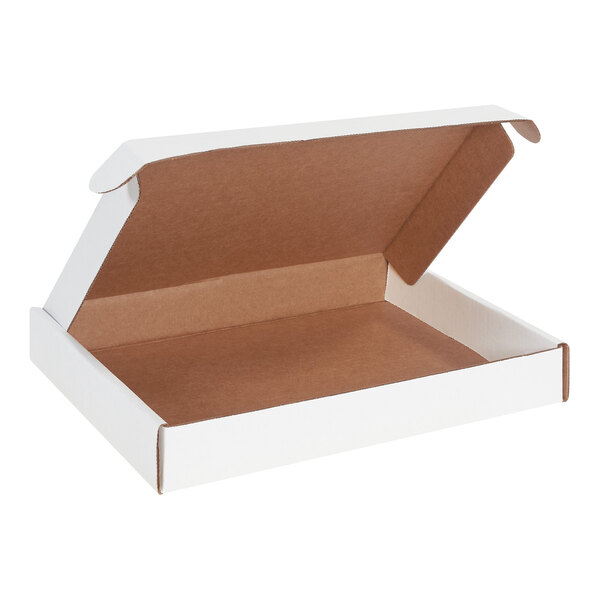 A white box with a white lid open.
