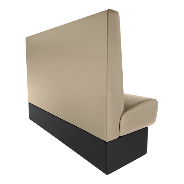 A single-back booth with a fawn-colored seat and backrest and a black base, measuring 30 inches long and 36 inches high.