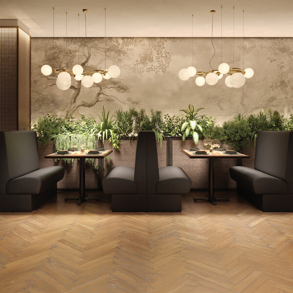 A 30-inch long, 42-inch high ebony plain single back booth with a modern design, suitable for restaurant seating.