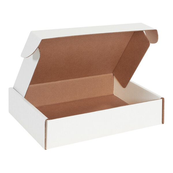 A white Lavex cardboard mailer box with a lid open.