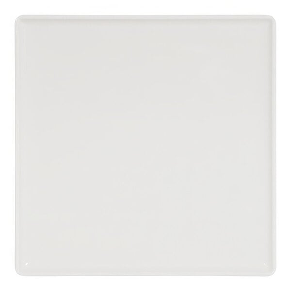 A white square Cal-Mil melamine platter with a raised rim.