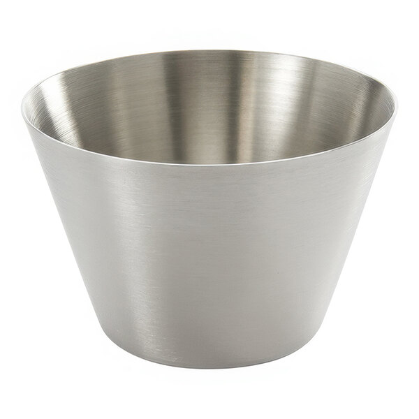 An American Metalcraft stainless steel sauce cup on a white background.