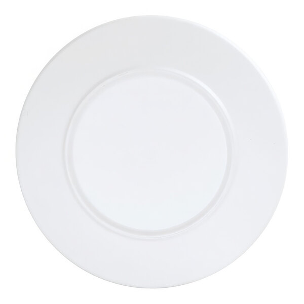 A white Cal-Mil melamine plate with a round white border.