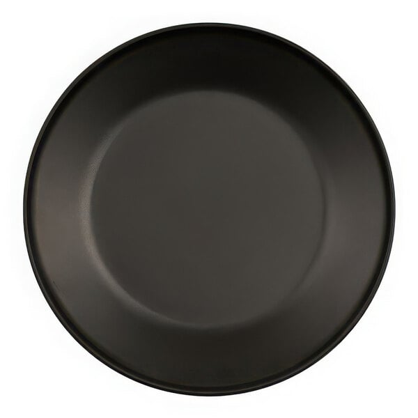 A black Cal-Mil melamine plate with a white background.