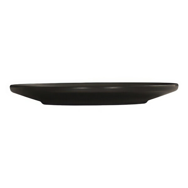 A Cal-Mil black melamine plate on a white surface.